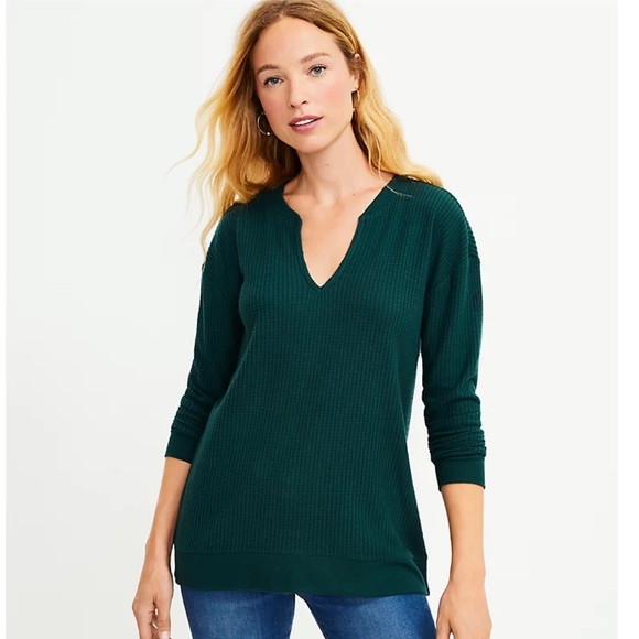 LOFT Tops - Waffle Split Neck Tunic